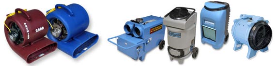 Air Movers, Dragonheaters, Air Scrubbers, Dri-Eaz LGR Dehumidifiers, Vortex Axial Fans, etc.