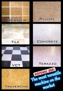 Rotovac 360i Cleans Berber, Plush, Tile, Concrete, VCT, Terazzo, Travertine and more!