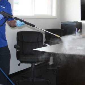 office building spraying disinfectant
