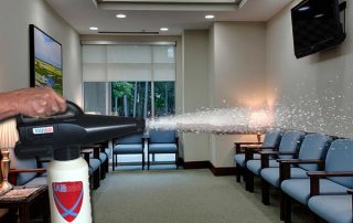 coronavirus disinfecting waiting room spraying