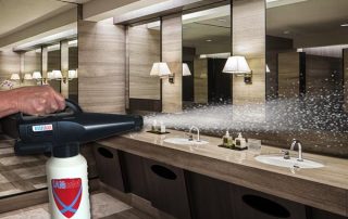 spraying bathroom disinfecting