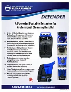 Esteam Defender Portable Hot Water Carpet Extractor Brochure
