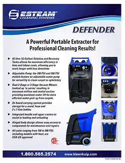 Esteam Defender Portable Hot Water Carpet Extractor Brochure